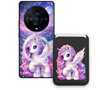 Sunrive Coque Portefeuille pour Honor Magic3ProPlus avec Porte-Cartes Magnétique Amovible, Étui Porte Carte Mignon avec Support, Coque Antichoc avec Porte Carte, Protection Smartphone - Licorne