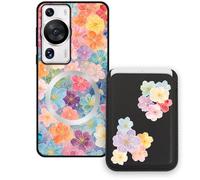 Sunrive Coque Portefeuille pour Huawei P60 Pro avec Porte-Cartes Magnétique Amovible, Étui Porte Carte Mignon avec Support, Coque Antichoc avec Porte Carte, Protection Smartphone - Fleur