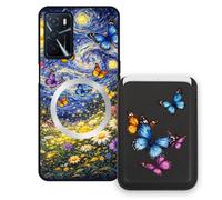 Sunrive Coque Portefeuille pour Oppo A16/A54S/A16S avec Porte-Cartes Magnétique Amovible, Étui Porte Carte Mignon avec Support Vidéo,Coque Antichoc avec Porte Carte, Protection Smartphone - Papillon