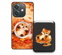 Sunrive Coque Portefeuille pour Oppo A3 4G/A60 5G avec Porte-Cartes Magnétique Amovible, Étui Porte Carte Mignon avec Support Vidéo, Coque Antichoc avec Porte Carte, Protection Smartphone - Renard