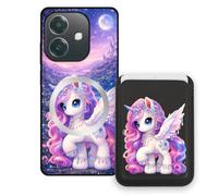 Sunrive Coque Portefeuille pour Oppo A3 4G/A60 5G avec Porte-Cartes Magnétique Amovible, Étui Porte Carte Mignon avec Support Vidéo, Coque Antichoc avec Porte Carte, Protection Smartphone - Licorne