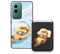 Sunrive Coque Portefeuille pour Oppo A5M/A5 5G avec Porte-Cartes Magnétique Amovible, Étui Porte Carte Mignon avec Support Vidéo, Coque Antichoc avec Porte Carte, Protection Smartphone - Castor