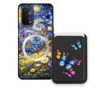 Sunrive Coque Portefeuille pour Oppo A93 5G/A54/A74 avec Porte-Cartes Magnétique Amovible, Étui Porte Carte Mignon avec Support, Coque Antichoc avec Porte Carte, Protection Smartphone - Papillon