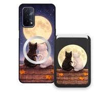 Sunrive Coque Portefeuille pour Oppo A93 5G/A54/A74 avec Porte-Cartes Magnétique Amovible, Étui Porte Carte Mignon avec Support, Coque Antichoc avec Porte Carte, Protection Smartphone - Chat