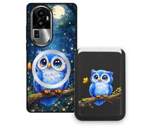 Sunrive Coque Portefeuille pour Oppo Reno10 ProPLUS avec Porte-Cartes Magnétique Amovible, Étui Porte Carte Mignon avec Support, Coque Antichoc avec Porte Carte, Protection Smartphone - Hibou