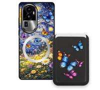 Sunrive Coque Portefeuille pour Oppo Reno10 ProPLUS avec Porte-Cartes Magnétique Amovible, Étui Porte Carte Mignon avec Support, Coque Antichoc avec Porte Carte, Protection Smartphone - Papillon