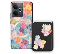 Sunrive Coque Portefeuille pour Realme 14T 5G avec Porte-Cartes Magnétique Amovible, Étui Porte Carte Mignon avec Support Vidéo, Coque Antichoc avec Porte Carte, Protection Smartphone - Fleur
