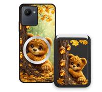 Sunrive Coque Portefeuille pour Realme C30s avec Porte-Cartes Magnétique Amovible, Étui Porte Carte Mignon avec Support, Coque Antichoc avec Porte Carte, Protection Smartphone- Petit Ours