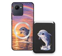 Sunrive Coque Portefeuille pour Realme C30s avec Porte-Cartes Magnétique Amovible, Étui Porte Carte Mignon avec Support, Coque Antichoc avec Porte Carte, Protection Smartphone - Dauphin