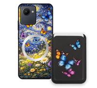 Sunrive Coque Portefeuille pour Realme C30s avec Porte-Cartes Magnétique Amovible, Étui Porte Carte Mignon avec Support, Coque Antichoc avec Porte Carte, Protection Smartphone - Papillon
