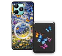 Sunrive Coque Portefeuille pour Realme C51 avec Porte-Cartes Magnétique Amovible, Étui Porte Carte Mignon avec Support, Coque Antichoc avec Porte Carte, Protection Smartphone - Papillon