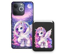 Sunrive Coque Portefeuille pour Realme C71 avec Porte-Cartes Magnétique Amovible, Étui Porte Carte Mignon avec Support, Coque Antichoc avec Porte Carte, Protection Smartphone - Licorne