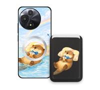 Sunrive Coque Portefeuille pour TCL 605 avec Porte-Cartes Magnétique Amovible, Étui Porte Carte Mignon avec Support, Coque Antichoc avec Porte Carte, Protection Smartphone - Castor