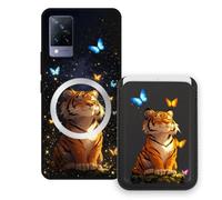 Sunrive Coque Portefeuille pour Vivo V21 5G avec Porte-Cartes Magnétique Amovible, Étui Porte Carte Mignon avec Support Vidéo, Coque Antichoc avec Porte Carte, Protection Smartphone - Tigre