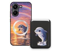 Sunrive Coque Portefeuille pour Xiaomi Poco X8 Pro avec Porte-Cartes Magnétique Amovible, Étui Porte Carte Mignon avec Support Vidéo, Coque Antichoc avec Porte Carte, Protection Smartphone - Dauphin