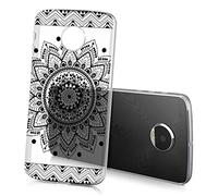 Sunrive Coque pour Moto G5 Plus 5,2 Pouces Silicone Étui Housse Protecteur Souple TPU Gel Transparent Back Case(TPU Fleur Noire)+ Stylet OFFERTS