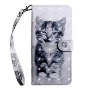 Sunrive Coque pour Nokia 7.1, Housse Mignon Étui avec Fonction de Support Etui Protecteur Protection Portefeuille Cas Magnétique Pochette PU Cuir (T Chat 5)+ Stylet OFFERTS