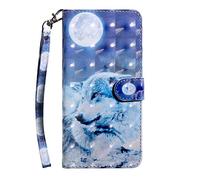 Sunrive Coque pour Samsung Galaxy J6 (2018), Housse Mignon Étui avec Fonction de Support Etui Protecteur Protection Portefeuille Cas Magnétique Pochette PU Cuir (T Wolf 2)+ Stylet OFFERTS