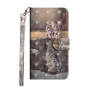 Sunrive Coque pour Wiko Tommy 3, Housse Mignon Étui avec Fonction de Support Etui Protecteur Protection Portefeuille Cas Magnétique PU Cuir(Chat Tigre)+Stylet OFFERTS