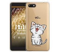 Sunrive Coque pour Wiko Tommy 3, Silicone Étui Housse Protecteur Souple TPU Gel Transparent Back Case(TPU Chat 2)+ Stylet OFFERTS