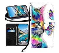 Sunrive Coque pour Wiko Tommy, Housse Mignon Étui avec Fonction de Support Etui Protecteur Protection Portefeuille Cas Magnétique PU Cuir(Chat Papillon B1)+Stylet OFFERTS