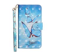 Sunrive Coque pour WIKO VIEW4/VIEW4 Lite, Housse Mignon Étui avec Fonction de Support Etui Protecteur Protection Portefeuille Cas Magnétique PU Cuir(Papillon Bleu)+Stylet OFFERTS