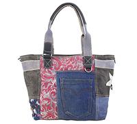 Sunsa Sac à main pour femme Grand sac à bandoulière durable en toile de jean recyclé et cuir. Format A4 Sac cabas Tote pour femme style vintage. Sac à poignet en bleu/rouge, bleu, L, Rétro