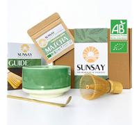 SUNSAY® Kit Matcha Bio Japonais Grade Cérémonial | Coffret Complet avec Matcha + Bol Chawan + Fouet Chasen + Cuillère Bambou | Conditionné en France
