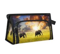 Sunset African Elephant Travel Makeup Bag pour femmes hommes enfants filles garçons éléphant polyvalent sac de toilette articles de toilette cosmétiques sac de douche organisateur, Couleur, Couleur