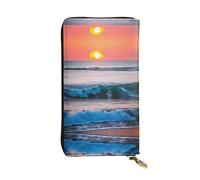 Sunset and Sunrise with Ocean Sea Waves Print Leather Long Clutch Wallet for Women - Fashion and Sunrise with Ocean Sea Waves Print Wallet for Women - Fashion and Light Waterproof Leather Wallet,