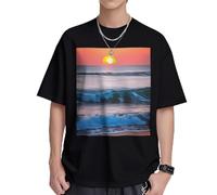Sunset and Sunrise with Ocean Sea Waves Print T-shirt à manches courtes en coton pour hommes T-shirts doux et confortables pour hommes, noir, Taille S