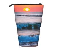 Sunset and Sunrise with Ocean Sea Waves Vertical Retractable Pencil Case College Pouch Stationery Multifonctionnel Storage Bag