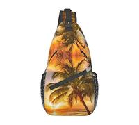 Sunset at The Beach Green Flower Herb Sage Leaves and Branches Crossbody Bag Men's Chest Cross Body Bag, léger, pour la randonnée et Les Voyages