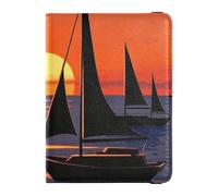 Sunset Bateau Rouge Bleu Passeport et Vaccin Porte Carte Combo pour Voyage Vaccin Porte Carte Couverture Combo Passeport Titulaire Cas pour Hommes Imperméable, Sunset Bateau rouge bleu, 1 taille,