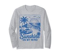 Sunset Beach Bar Palmier "Sunshine on My Mind" Retro Surf Manche Longue