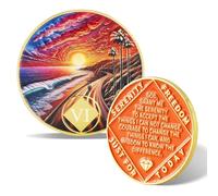 Sunset Beach Road Pièce de sobriété de 6 ans - Jeton de récupération inspirant pour NA/AA, puce AA et médaillon NA pour temps propre, narcotiques, alcooliques anonymes pour homme et femme