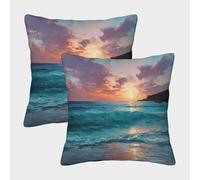 Sunset Beach Scene-Ocean Wave Art Style Housse Coussin 2 Pièces Disponible Toutes Les Saisons Taie d'oreiller Décor Confortable Housses Coussin pour Canapé LiterieCanapé 40x40cm