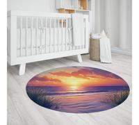 Sunset Beach Tapis pour Chambre à Coucher pêche Orange Rose Violet Bleu Paysage de Bord de mer Lavable à Poils Ras Tapis de Sol de Sol antidérapants pour pièce Nuit d’Enfant Salon Salle à 150cm