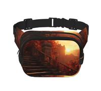 Sunset Castle Lot de 2 sacs banane carrés double couche avec bandoulière réglable Idéal pour les sports de plein air, noir, One Size