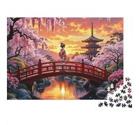 Sunset Cherry Bridge 1000 Pièces Puzzle Adulte Impression HD Anti-Stress Stimuler l'esprit pour Débutants Livraison Rapide avec Affiche Guide 38x26cm/1000pcs