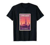 Sunset Chicago Illinois Sunrise Dusk Aube Voyage Art Graphic T-Shirt