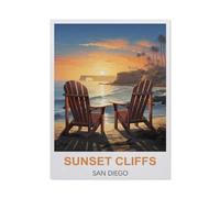 Sunset Cliffs San Diego Vintage Travel Poster，Puzzle 1000 Pieces Paper Puzzle Adult Children's Educational Toy Family Decompression Game（50x70cm）-BZ55