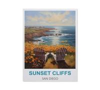 Sunset Cliffs San Diego Vintage Travel Posters，Puzzle 1000 Pieces Paper Puzzle Adult Children's Educational Toy Family Decompression Game（38x52cm）-CA69
