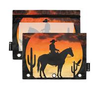 Sunset Cowboy Lot de 2 classeurs à 3 anneaux avec fenêtre transparente et poches de grande capacité pour 3 classes, classes scolaires, bureau Multicolore