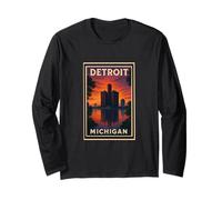 Sunset Detroit Michigan Sunrise Dusk Aube Voyage Art Graphic Manche Longue