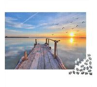 Sunset Dock Oiseaux Puzzles 1000 Pièces pour Adultes et Enfants, Quai au Coucher du Soleil avec Oiseaux, Art Moderne, Jeu Cadeau Unique, Activité Relaxante, Cadeau de Voyage, 52x38cm