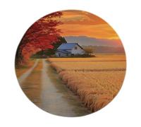 Sunset Glow View Tapis Rond Country Road Cottage Tapis de Champ de blé Moquette Rurale pour Salon Chambre à Manger Maison Bureau à Poil Bas Facile à Nettoyer 120x120cm