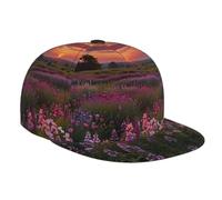 Sunset in The Sea of Flowers Casquette de baseball pour sports et voyages | Chapeau réglable à bord plat | Chapeau de soleil unisexe noir