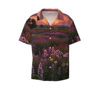 Sunset in The Sea of Flowers Chemise à manches courtes pour homme - Chemise décontractée à boutons - Vêtement de plage pour les vacances, noir, XX-Large