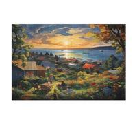 Sunset Over The Harbour Puzzles Adultes 1000 Pièces en Bois, Jouet De Puzzle De Défi De Cerveau pour des EnfFourmis, D’Intelligence （75×50cm）